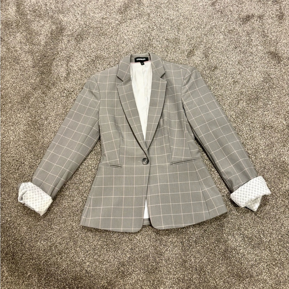 Windowpane plaid blazer grey and pink size 00